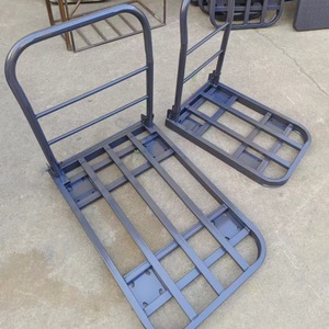 Carretilla de Mano Plegable de Acero con Plataforma de Cuatro Ruedas, Carro de Transporte Industrial con Recubrimiento en Polvo Azul - Product Image 1