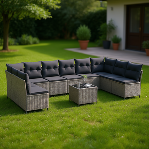 Ensemble de canapés de jardin en rotin PE 8 places avec pieds réglables, design contemporain pour l'extérieur - Product Image 2