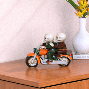 特注ハロウィンノベルティキッチンダブルスケルトンセラミックジャー磁器オートバイカップルスカルライダー型収納クッキージャー - Product Image 6