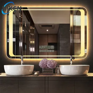 Hixen, светодиодное зеркало для ванной комнаты, противотуманные Bluetooth, светодиодное зеркало для ванной комнаты, настенное светодиодное зеркало для ванной комнаты с цифровыми часами для отеля