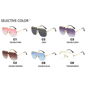 Châu Âu Mỹ hợp thời trang một mảnh Kính mát cho phụ nữ vuông lớn khung High End không có vành kim loại UV400 Glass Blue Pink Gray - Product Image 4