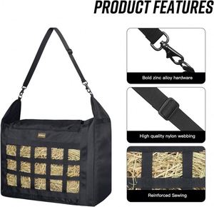 Muestra gratuita de bolsa de alimentación para caballos, bolsa de malla de nailon resistente para grano, con correa ajustable, almohadilla para el cuello y base impermeable - Product Image 6