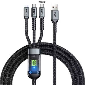 100W <b>Type</b> <b>C</b> 3 in 1 Nylon Braided Data Night-Luminous Universal Cell Phone <b>Usb</b> <b>Cable</b> <b>Type</b>-<b>C</b>/Android Charger Cord - Product Image 1
