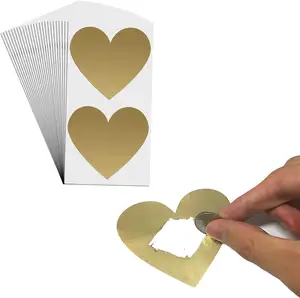 Étiquettes autocollantes à gratter couleur or Autocollants pour cartes à gratter Autocollants à gratter coeur en papier en forme de coeur personnalisés