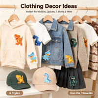 Lot de 6 patchs thermocollants dinosaures pour vêtements, chapeaux, sacs, chaussettes, pour cadeaux DIY, activités commerciales, décoration, uniformes