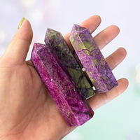 Nouveautés : Artisanat de haute qualité en pierres semi-précieuses rares – Pointes de cristal d'Atlantisite violette naturelle en forme de baguette/tour pour la décoration