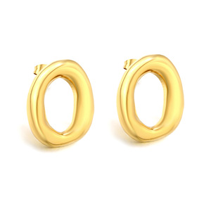 Fashion <b>Stud</b> <b>Earrings</b> 18k Gold Plated Geometric Oval Shape Stainless Steel For Women - Product Image 5