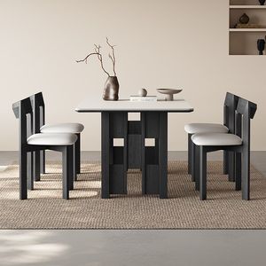Table à manger rectangulaire en dalle de roche de style rétro, format compact, table à manger minimaliste noire mate en dalle de roche avec <span class=keywords><strong>plateau</strong></span> intégral - Product Image 3