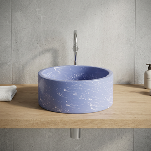 Lavabo de mesa redondo de color azul claro, lavabo de cerámica con diseño artístico, artículos sanitarios, lavabo de encimera de baño rectangular - Product Image 1