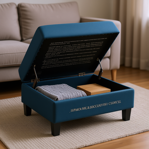 ออตโตมันเก็บของพร้อมช่องเก็บของซ่อนอยู่ หุ้มด้วยผ้า ดีไซน์ทันสมัย สำหรับเฟอร์นิเจอร์ห้องนั่งเล่นในบ้าน - Product Image 2