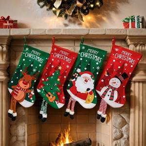 NOUVEAU 58cm Chaussettes de décoration d'arbre de Noël Impression haute avec jambe en feutre Cadeau de Noël rouge Bas de Noël - Product Image 3