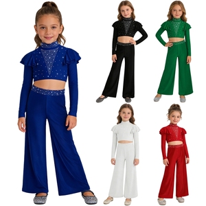 Costumes de danse contemporaine pour filles de 6 à 14 ans, tenue de danse lyrique pour compétition, haut court avec pantalon évasé, spectacles sur scène - Product Image 1