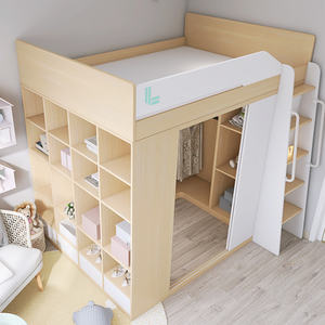 Letto a Soppalco in Legno per Adulti <span class=keywords><strong>con</strong></span> Sistema di Stoccaggio e <span class=keywords><strong>Armadio</strong></span>, Design Salvaspazio per Camere da Letto dei Bambini - Product Image 2
