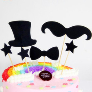 Decoraciones para Pastel de Cumpleaños o Día del Padre, Juego de 7 Piezas de Papel Negro Desechable con Diseño de Caballero - Product Image 2