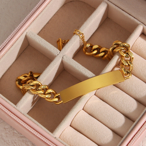 Dreamshow quadrato oro placcato Charm in acciaio inox marca Cuban a maglia bracciale <span class=keywords><strong>donna</strong></span> bracciale Anti appannamento - Product Image 5