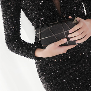 Abito Lungo Nero Vintage Sexy con Paillettes e Spacco a V Elegante Vestito <span class=keywords><strong>da</strong></span> Donna per Feste di Gala Abito <span class=keywords><strong>da</strong></span> Sera di Lusso a Maniche Lunghe - Product Image 3