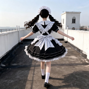 Ensemble de <span class=keywords><strong>Costume</strong></span> de Soubrette Gothique Lolita pour Femme, Robe Noire et Blanche Style Petit Diable avec Tablier à Volants et Col en Dentelle, Idéal pour Spectacles Scéniques (Vente en Gros) - Product Image 4