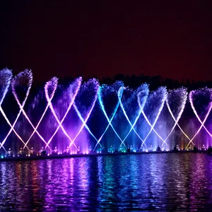 Açık renkli Led aydınlatma 3D jetleri müzik dans göl yüzen su çeşmesi