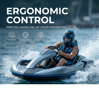 Kart électrique hors-bord sans taxes, bateau rapide hydrodynamique, siège baquet de course, gris métallisé, commande au volant, puissance maximale