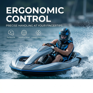 Kart électrique hors-bord sans taxes, bateau rapide hydrodynamique, siège baquet de course, gris métallisé, commande au volant, puissance maximale - Product Image 3