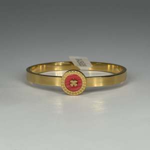 Fashion Bangle 316L Stainless Steel PVD Gold Plating <b>Red</b> Inlay Clover Design - Product Image 1