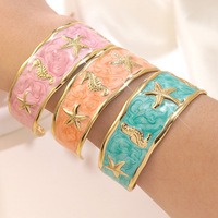 Brazalete Abierto de Acero Inoxidable Chapado en Oro para Mujer HWASAN, Diseño de Goteo de Aceite, Simple, Moderno y Personalizable, el Más Vendido