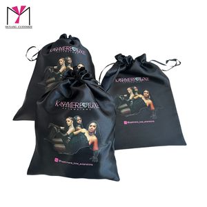 Kashmere Luxe Black Satin <b>Drawstring</b> <b>Bag</b> With Printed Women Image And Logo For Extensions Packaging - Product Image 3