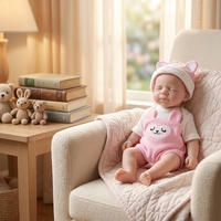 Poupée Reborn en Silicone de 12 pouces, faite à la main, yeux fermés, rose, chapeau mignon, vêtements, cadeau pour filles