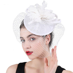 Le plus récent Portrait personnel Sinamay White Church Hats Mysterious Veil Bride Wedding Hats - Product Image 4