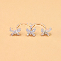Vente directe usine Nouvelle bague double papillon pour femme, en zircon et strass, accessoire de soirée et de banquet, bijou