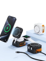 Produits tendances 2026 : Chargeur sans fil magnétique 3-en-1 15W à charge rapide avec port Type-C pour Apple Watch et téléphones mobiles
