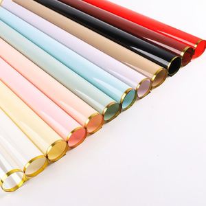 Papier d'emballage pour fleurs de luxe 2024, 58*58cm, film brillant, design à bord doré, imprimé, pour fleuristes - Product Image 1