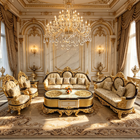 Ensemble de canapés de salon en bois de couleur vive de style baroque français luxueux / Canapé antique sculpté à la main de style palais royal / Meubles de maison