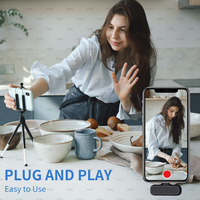 Micrófono Lavalier Inalámbrico de 2 Piezas para Android, iPhone, iPad con Adaptador Incluido, Reducción de Ruido, Plug-Play, Micrófono de Solapa con Clip