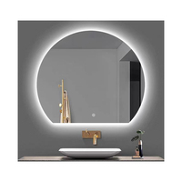 Miroir de salle de bain moderne mural, sans cadre, avec éclairage LED rétroéclairé, écran tactile intelligent, forme irrégulière en demi-lune