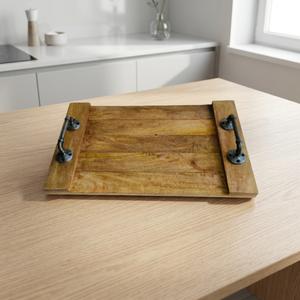 FURBISH HOME DECOR Single-Tier Standard Modern <b>Square</b> Wooden Storage Tray Handle Polished Portable Multifunction Easy Clean 35L - Product Image 6