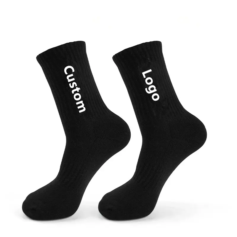 Custom logo crew men black socks sports blank socks black