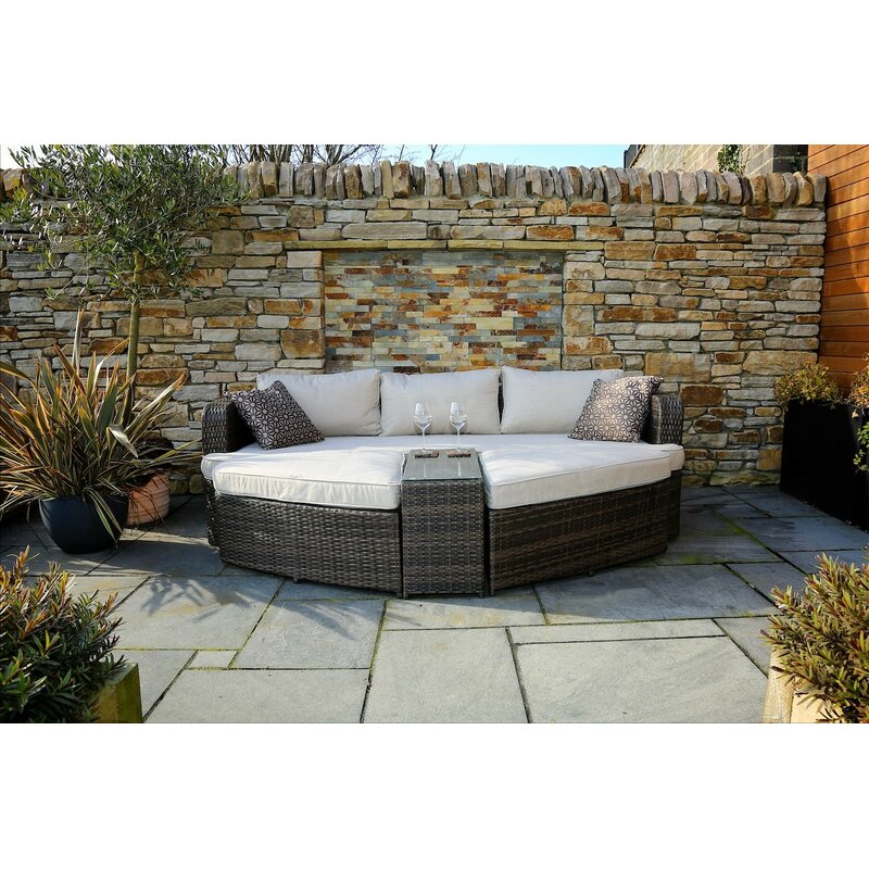 Popular new outdoor furniture garden sectional daybed rattan chaise lounge