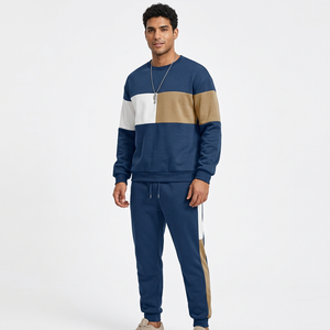 Men Custom Colorblock <b>Crewneck</b> Tracksuit Set Casual Fleece Sweatshirt Long Sleeve Pullover Sweatpants Two Piece Sweatsuit - Product Image 2