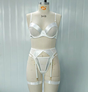 Romantic Ladies Solid Erotic Bra and Panty Lingerie <b>Set</b> Women <b>Sexy</b> Three Piece Lingerie <b>Sets</b> With Belt - Product Image 6