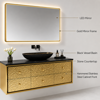 Ensemble de meubles de salle de bain de luxe moderne en acier inoxydable avec miroir LED pour salle de bain d'hôtel