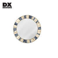 Miroir décoratif rond DX Designs, bleu marine, cadre rayé crème, bordure dorée, miroir mural luxueux pour entrée, décoration intérieure