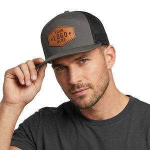Casquette de pêche personnalisable en polyester/coton avec patch en maille, style mode, 7 panneaux, non structurée, à visière plate, type snapback ou trucker - Product Image 2
