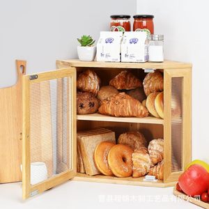 Boîte à pain en bambou, étagère de rangement en bois avec porte en acrylique pour comptoir de cuisine, utilisation en coin - Product Image 4