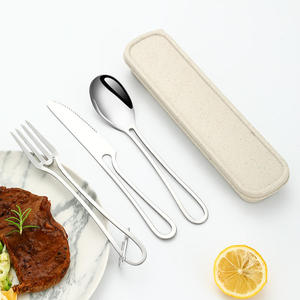 Juego de cubiertos de estilo coreano con mango hueco, que incluye cuchillo para carne y cuchara para postre, para mesa y cena - Product Image 1