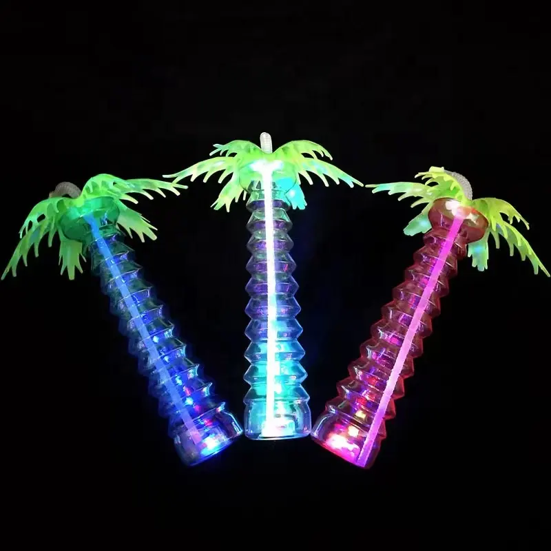 Palm Tree Yard Cup 9 oz/250 ml/17 oz/500ml Lights Drink Straw Cup for Decoration Tropical Hawaiian Summer Beach Party