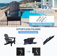 Chaise Adirondack en HDPE, chaise pliante d'extérieur durable avec porte-gobelet, impression couleur intégrale pour pelouse, patio, terrasse et foyer - Noir