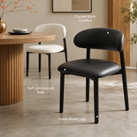 Chaise de salle à manger moderne rembourrée avec dossier incurvé et pieds en métal robustes pour la maison, le restaurant, le café, l'hôtel