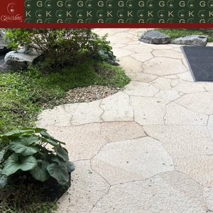 GOLDKING Pietra per <span class=keywords><strong>Pavimentazione</strong></span> in Arenaria a Faccia Irregolare per Terrazze Zen, Beige Grigio Miele, Misure Personalizzate - Product Image 3