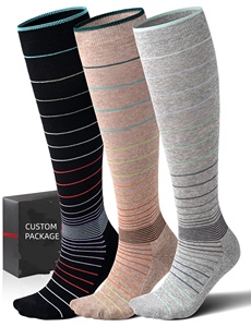 Chaussettes de compression en coton graduées pour femmes et hommes, sans couture, sans pression, pour mollets larges, idéales pour les voyages, <span class=keywords><strong>l</strong></span>'allaitement, la grossesse et le sport - Product Image 1